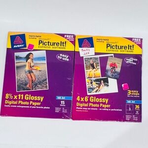 (2) New Sealed‎ Avery Glossy Photo Paper 8.5"x11 & 4x6 W Free Software Bonus